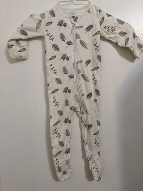 Carter's Cream Footed One-Piece with Gray Leaf Print,